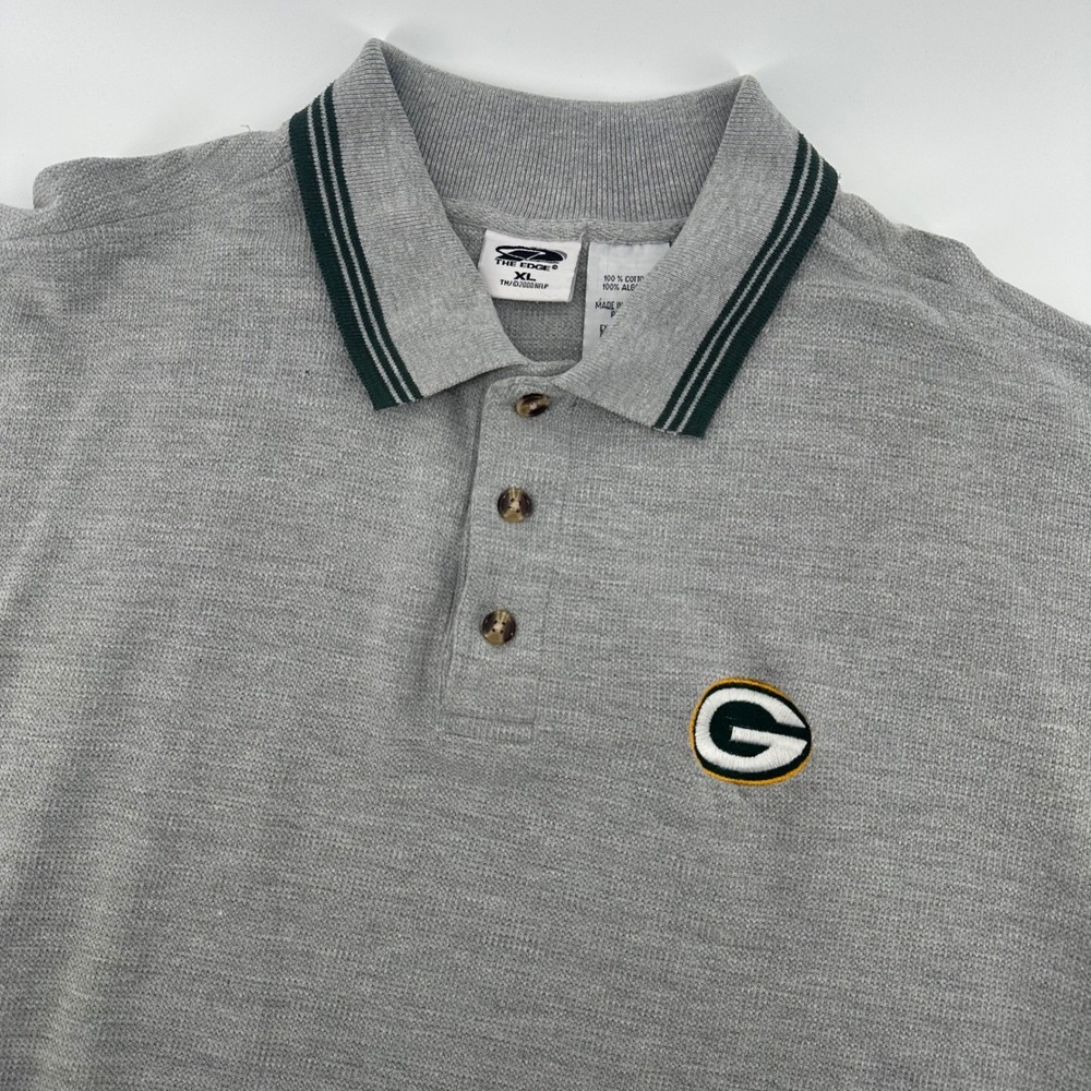 Vintage Green Bay Packers The Edge‎ Mens XL Polo Shirt Gray Y2K Algodon